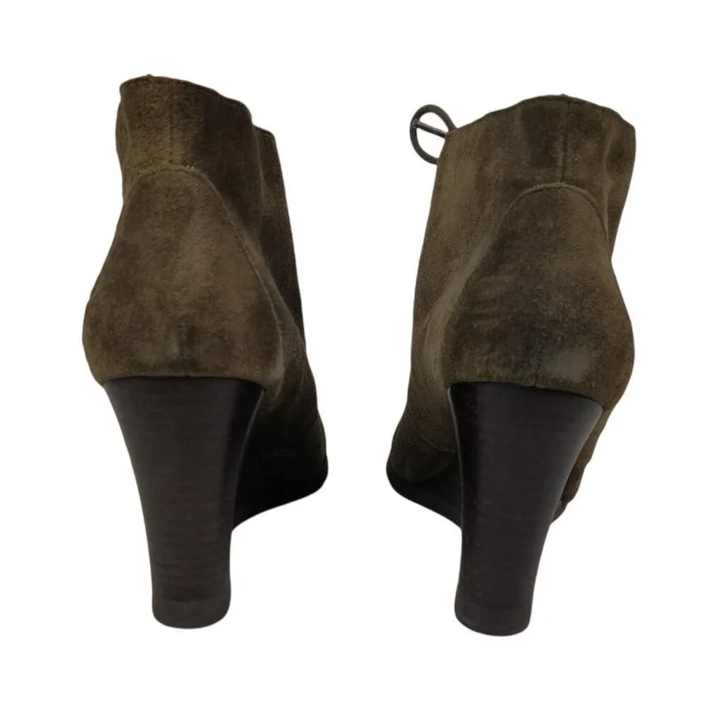 Franco Sarto Weston Ankle Booties Womens Sz 8.5 Brown Gray Suede‎ Lace Up Wedge